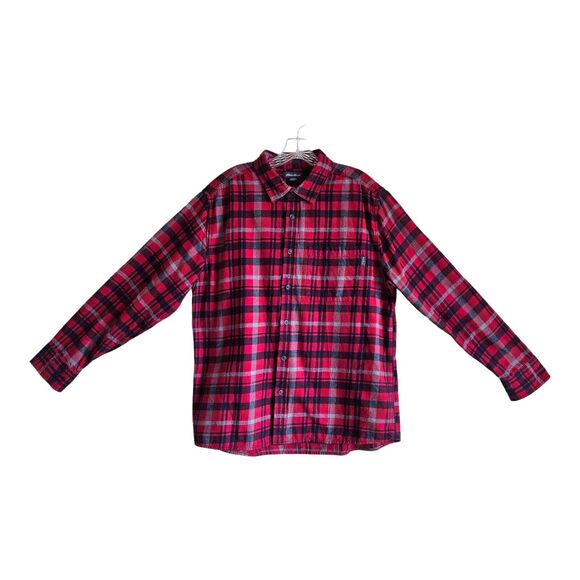 EDDIE BAUER Men's XL Flannel Shirt Button Up Plaid Red Blue Classic Chest 44" - Picture 1 of 7